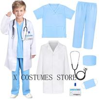 Vaikų gydytojo Cosplay slaugytojos kostiumas Slaugytojos kostiumas Gydytojo V formos iškirptės chirurginis kostiumas Berniukams Mergaitėms Helovino vakarėlis Epidemijos vaidmenų drabužiai 150cm&Doctors Nurse blue
