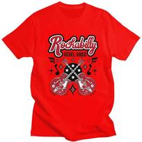 Custom Rockabilly Music Rock And Roll Guitar T Shirt for Men 100 Cotton Tees Short Sleeve Tshirt Slim Fit Clothing Gift S