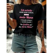 German Wife Humor Print T - Shirt Women's Spring - Summer Short - Sleeve Crew - Neck Casual T - Shirt, Daily Leisure, Holiday Gift S juoda