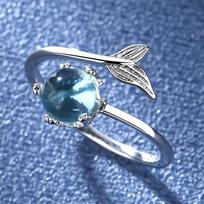 Mermaid Foam Cool Wind Super Fairy Opening Ring Mermaid Ji Fishtail Mermaid Tears Female Sen Is A Lady Gift resizable&Silver