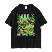 Funny Milf Man I Love Frogs Vintage Graphic T Shirt Rap Meme Cozy T-shirts Men Women Casual Gothic Fashion Humor Cartoon T-shirt S įvairiaspalvis