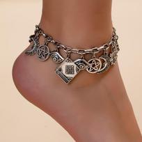 European and American cross-border retro exaggerated niche creative alloy bracelet with book, eye, crescent moon, cross, leaf, face, and pentagram Burnt Silver
