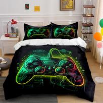 Neon Game Controller Print Bedding Set Bedding set (1 duvet cover, 2 pillowcases, duvet not included) 135x200cm