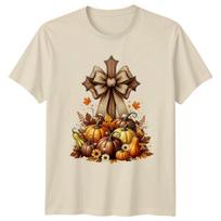 Leopard Print Cross Pumpkins Harvest T-Shirt Religious Autumn Decor Christian L
