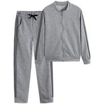 2023 cross-border autumn and winter new long sports and leisure zipper splicing plaid suit women's clothing S