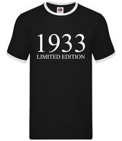 Limited Edition 1933 - Mens Ringer - Birthday Present 91st 91 Gift Age S