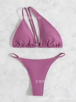New Swimsuit Bikini, Thong Colored Stone Jewelry Show Back Swimsuit Split Sloping Shoulder Bikin S