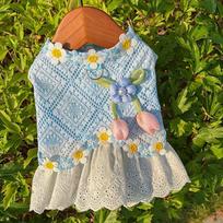 Skin-friendly Breathable Floral Dog Dress Tulip Design Thin Puppy Skirt Lace Hem Mesh Vest Pet Princess Dress Outdoor Walk