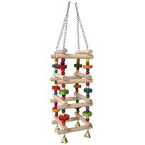 Colorful Wooden Parrot Chew Toys Bite Resistant with Bells Bird Cage Standing Hanging Multi Layer Beads Bird Toys