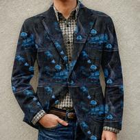 Men's Corduroy Cardigan with Pockets, Halloween Print, Warm Casual Jacket for L