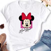 2025 Disney Mickey Minnie Mouse Fashion Print Women White T-shirt Girl Short Sleeve Crew Neck Casual Top for Women's Clothing L
