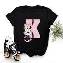Disney Minnie Mouse T-shirt Female Funny 26 Capital Letters A-Z Print Tshirt Gothic Round Neck Tops Summer Kawaii Tops Women M