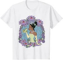 Hot Fashion Casual Disney Princess and The Frog Tiana Floral Frame Portrait T-Shirt S-4XL Four Seasons M
