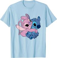 Hot Fashion Casual Disney Lilo & Stitch Cute Angel & Stitch Hugging Chest Logo T-ShirtS-4XL Summer S