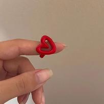Korean Style Finger Buckle Y2K Geometric Ring Fashion Design Enamel Heart Ring  Couple B