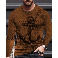 Vintage Men's Long Sleeves T Shirt Fashion Cross Pattern Long Sleeve 3D Clothing Nautical Map Print Street Harajuku Oversized S