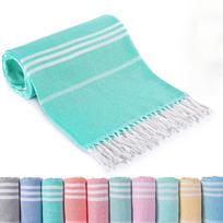 Turkiškas negabaritinis lengvas dryžuotas paplūdimio ir baseino rankšluosčių rinkinys Cotton-Poly 40x100cm/100g white