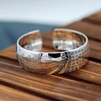 Zuyin 999 Vintage Pure Silver Buddha Script Lotus Sutra Plačia veido apyrankė Prajnaparamita Heart Sutra apyrankė moterims Adjustable size