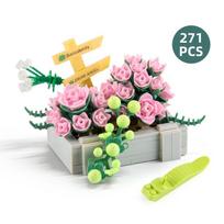 Children'S Building Block Toys 271Pcs Building Block Potted Plants Building Block Flower Workshop Diy Assembly Small Particle Building Block Flower 287.4g