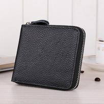 9039 Men's Crazy Horse Leather Bi-Fold Wallet with Zipper Coin Purse, Card Holder, Black.