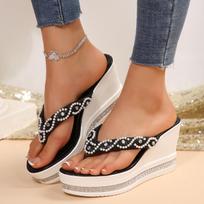 22 years old new solid color herringbone European and American style large size round head thick bottom slope heel cool slippers 35