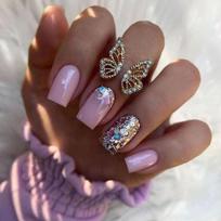 24pcs Detachable Comic Nails Press on Nails DIY Long Square French False Nails Pink Blue W262