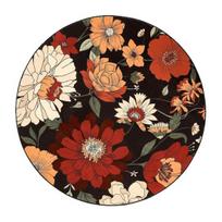 Round Floor Mat Plant Flowers Pattern Non-Slip Rubber Backing Machine Washable Decorative Rug Living 40cm brown
