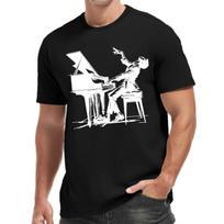 European Size Men's Jazz Pianist Music & Piano Key T-Shirt - Casual Short Sleeve Summer Top with Round Neck, Machine Washable Tee S įvairiaspalvis