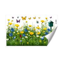 Self-Adhesive Wall Stickers, Green Grass Wall Corner Stickers, Flowers Butterflies Baseboard Skirting Line Wall Decals for Bedroom Living Room A beige