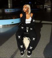 Cross-border women's clothing set, European and American street fashion, fashion brand, loose multi-functional sports hoodie and wide-leg pants, two- S