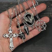 Gothic Heart Bat Cross Pendant Necklace 5Pcs Set for Women Punk Jewelry Fashion Statement for Cosplay and Club Night Out A2