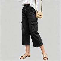 Women's Casual Straight Leg Jeans with Pockets - Fashion 3/4 Length Denim Pants L