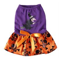 Anime Cat Cosplay Cute Tutu Dress with Halloween Witch Skeleton Print Eco-Friendly Polyester for Dogs-Winter Summer & Spring (Purple,L)