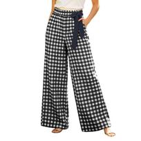 Women's Plaid Casual Pants with Pockets, Elastic Waist Trousers for Women, Stylish and Comfortable Daily Pants L