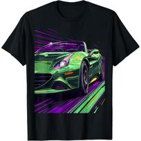 Lime Green Sports Car Graphic T-Shirt Men Retro Style Graphic Tee Casual Cotton S