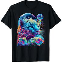 Neon Bubble Leopard Graphic Tee Men Short Sleeve Round Neck Cotton T-Shirt Casual Street Wear S