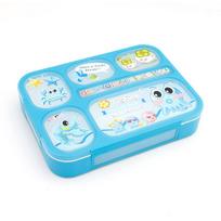 Kids Bento Lunch Box 1000ML Leak Proof Food Container with Fork and Chopsticks Cartoon Sticker 5/6 Grid for student Boys Girls 6 grids-blue white