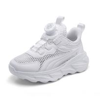 Children's Mesh Rotating Buckle Running Shoes Summer Low-top Hollow Breathable Sports Shoes White Shoes 28