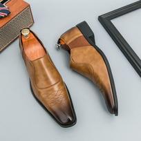 Vyriški britiško stiliaus dviejų spalvų kvadratiniu priekiu slip-on plokščiapadžiai bateliai, patogūs, neslystantys, verslo atsitiktiniai odiniai batai 38 ruda