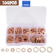300pcs Copper Washers O Ring Gaskets Flat Ring Seal Kit Assortment Car Copper Sealing Rings for Injectors Drain Plug M5-M14 100pcs