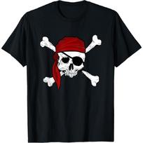 Jolly Roger Pirate Tee Fun Pirates Skull and Cross Bones T-Shirt S juoda
