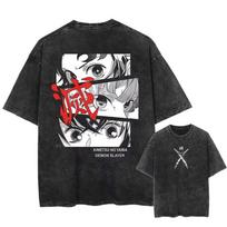 Demon Slayer Graphic T Shirts Man Anime Oversized Vintage Washed Women Casual Short Sleeved Tee Streetwear Y2k Top Summer Trendy L