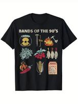 90s Rock Band Graphic with Bold BANDS OF THE 90s Nostalgic Icons design100 cotton Oneck printed mens Tshirt S