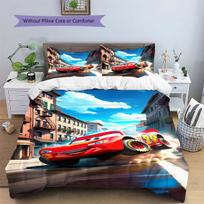 Žaibo Makvyno Ratai 3 dalių patalynės komplektas vaikams, Minkštas mikropluošto patalynės komplektas berniukų miegamajam, Animacinio filmo namų dekoras 135x200cm blue