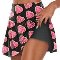 Women's Sports Elastic Tennis Skirt Printed High Waisted Pleated Double Leggings Short Skirt XL pink