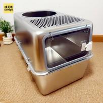 Stainless Steel Cat Litter Box Double Layer Cat Toilet System Jumbo Enclosed Pet Potty Breathable and Splash Proof Cats Bedpans black
