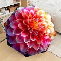 Automatic Folding Umbrella with Large Pink & Orange Floral Design - Portable Collapsible 8-Rib Durable Canopy, Auto Open/Close Iron&8K