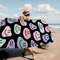 Smiley Faces Towel Microfiber Beach Towel Absorbent Quick dry Soft Yoga Swimming Resort Mountain Climbing Towel W40*H60(CM)