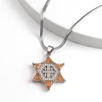 Jerusalem Crusader Cross Magen Star of David Necklace for Women Men Zircon Stainless Steel Hexagram Necklaces Jewelry NTPS05