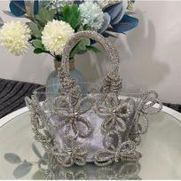 Fairy Crystal Flower Bucket Bag Sparkling Rhinestone-Embellished Shoulder Tote for Women Silver small